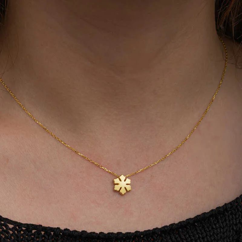 Gümüş Gold Minimal Kar Tanesi Kadın Kolye görsel 4