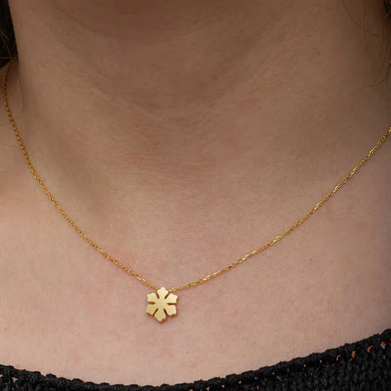 Gümüş Gold Minimal Kar Tanesi Kadın Kolye görsel 5