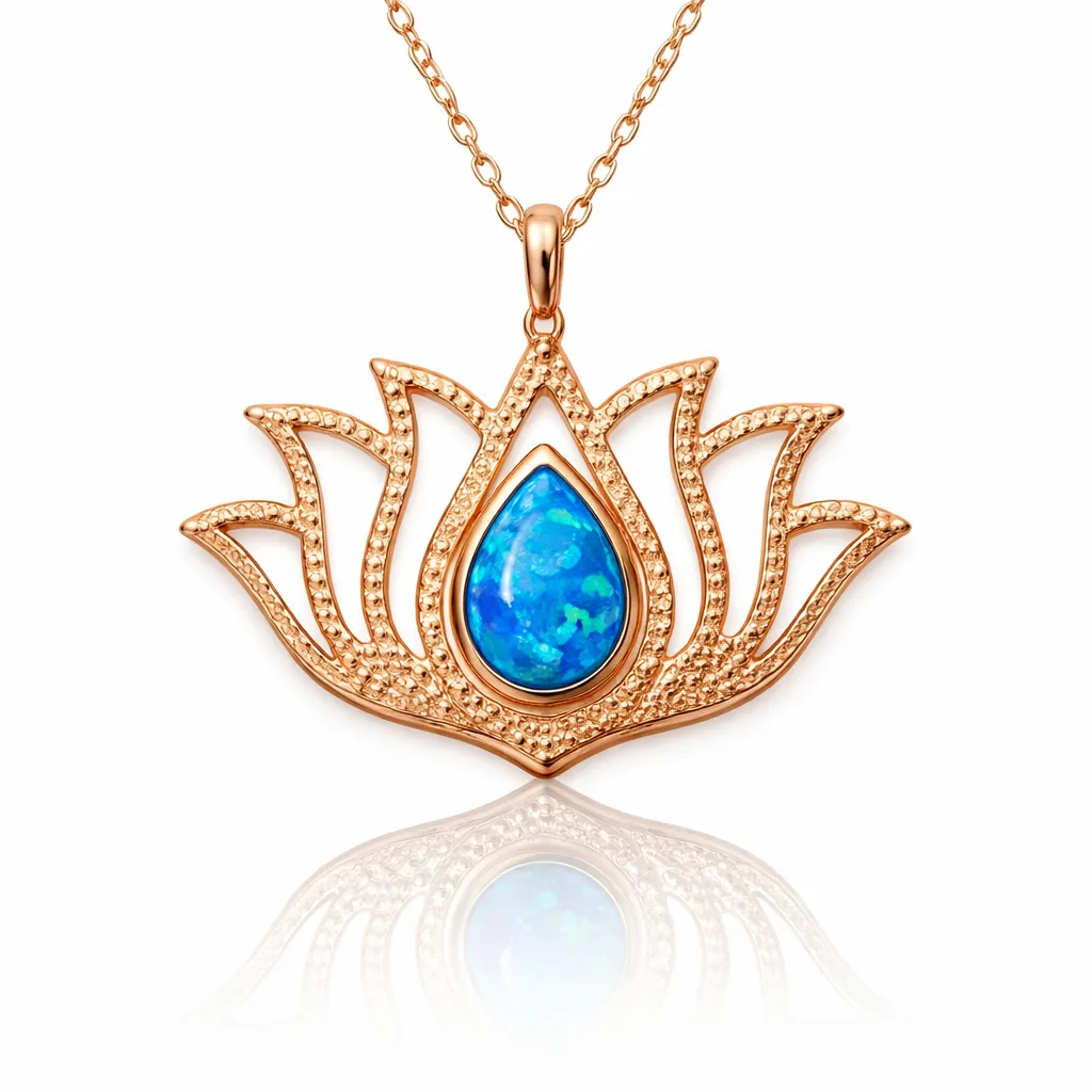 Gümüş Opal Taşlı Rose Lotus Çiçeği Kolye görsel 1
