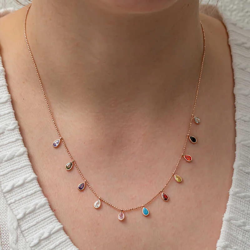 Gümüş Renkli Damla Taşlı Şans Kadın Kolye görsel 1