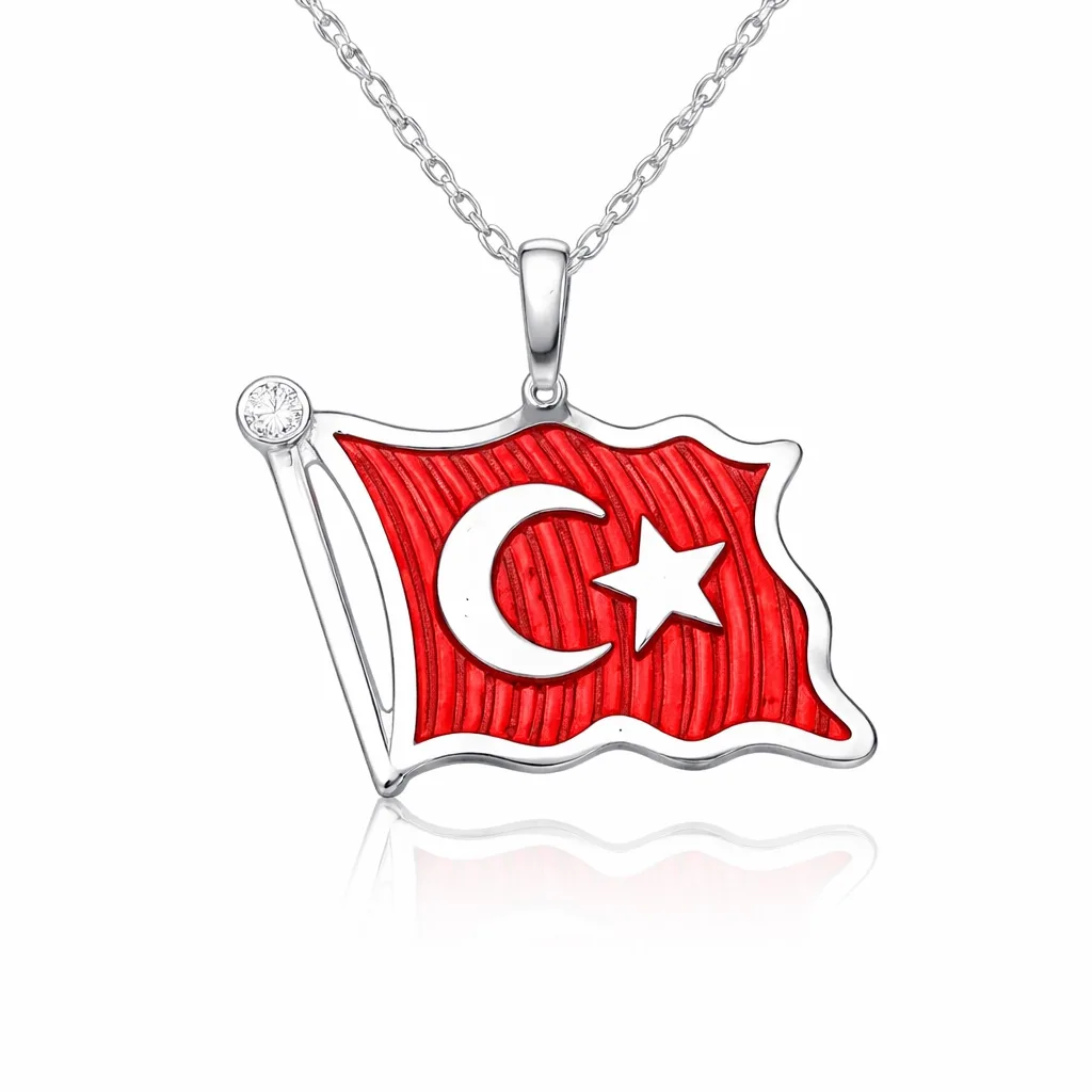 Gümüş Türk Bayrağı Kadın Kolye görsel 1