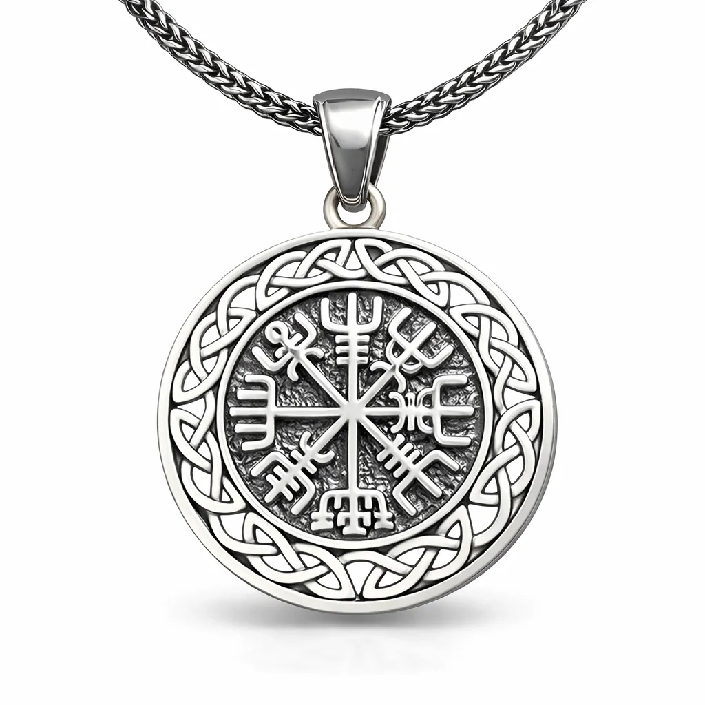 Gümüş Vegvisir Viking Pusulası Erkek Kolye görsel 1