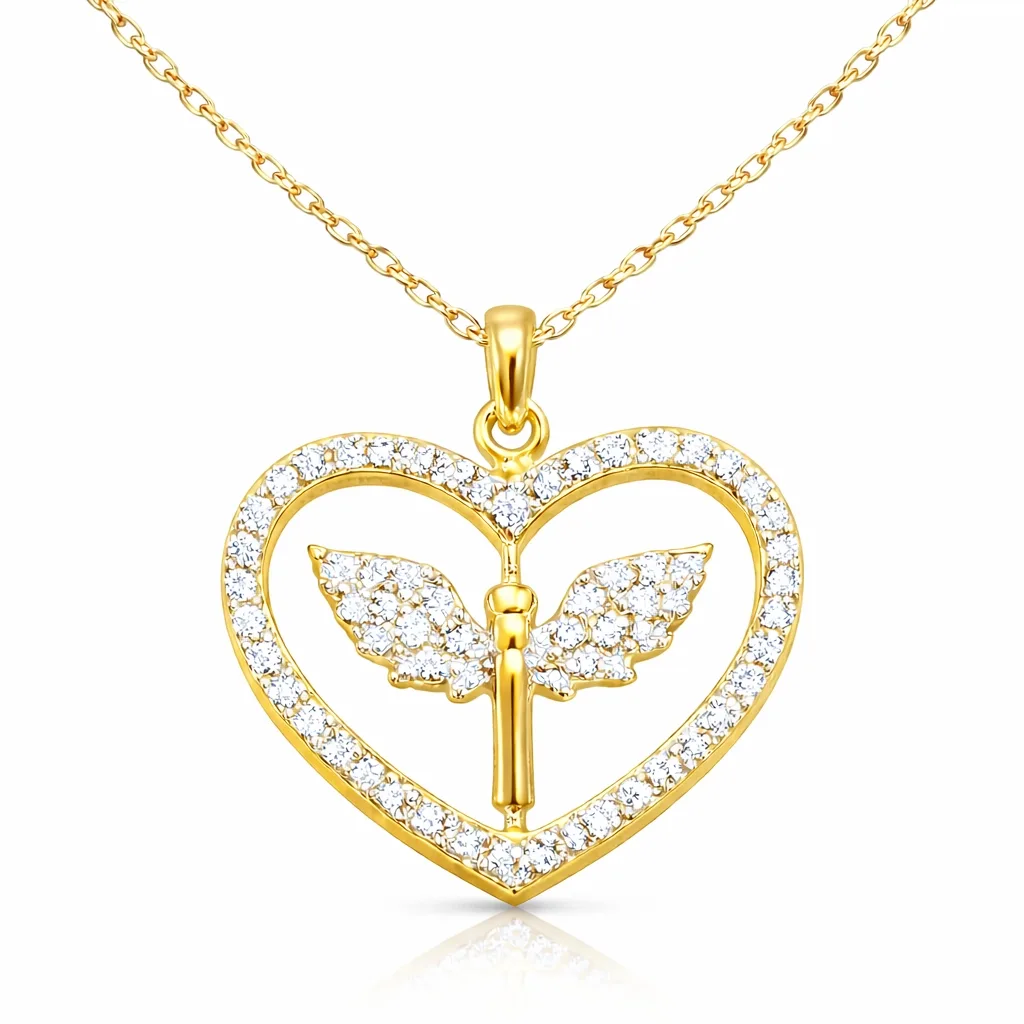 Gümüş Gold Mikail Meleği Figürlü Kalp Kadın Kolye görsel 1