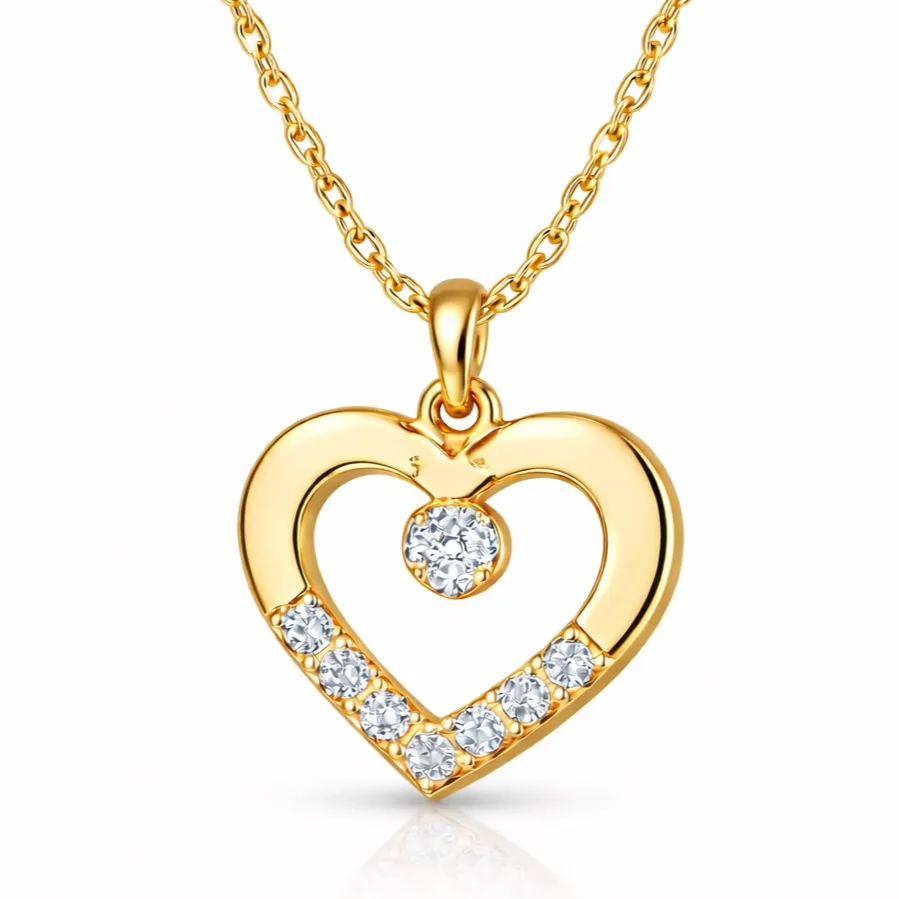 Gümüş Gold Minik Kalpli Tektaş Kadın Kolye görsel 1