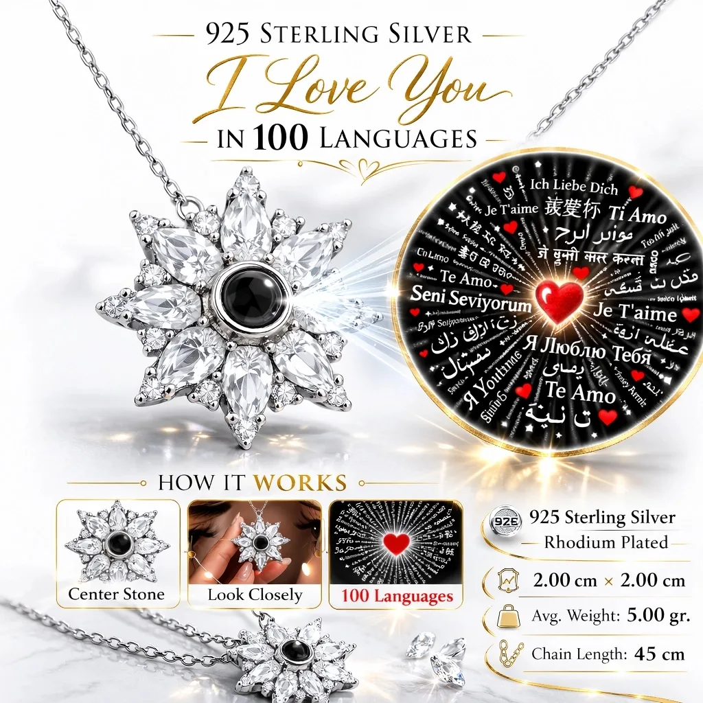Gümüş 100 Dilde Seni Seviyorum Lotus Kadın Kolye görsel 3