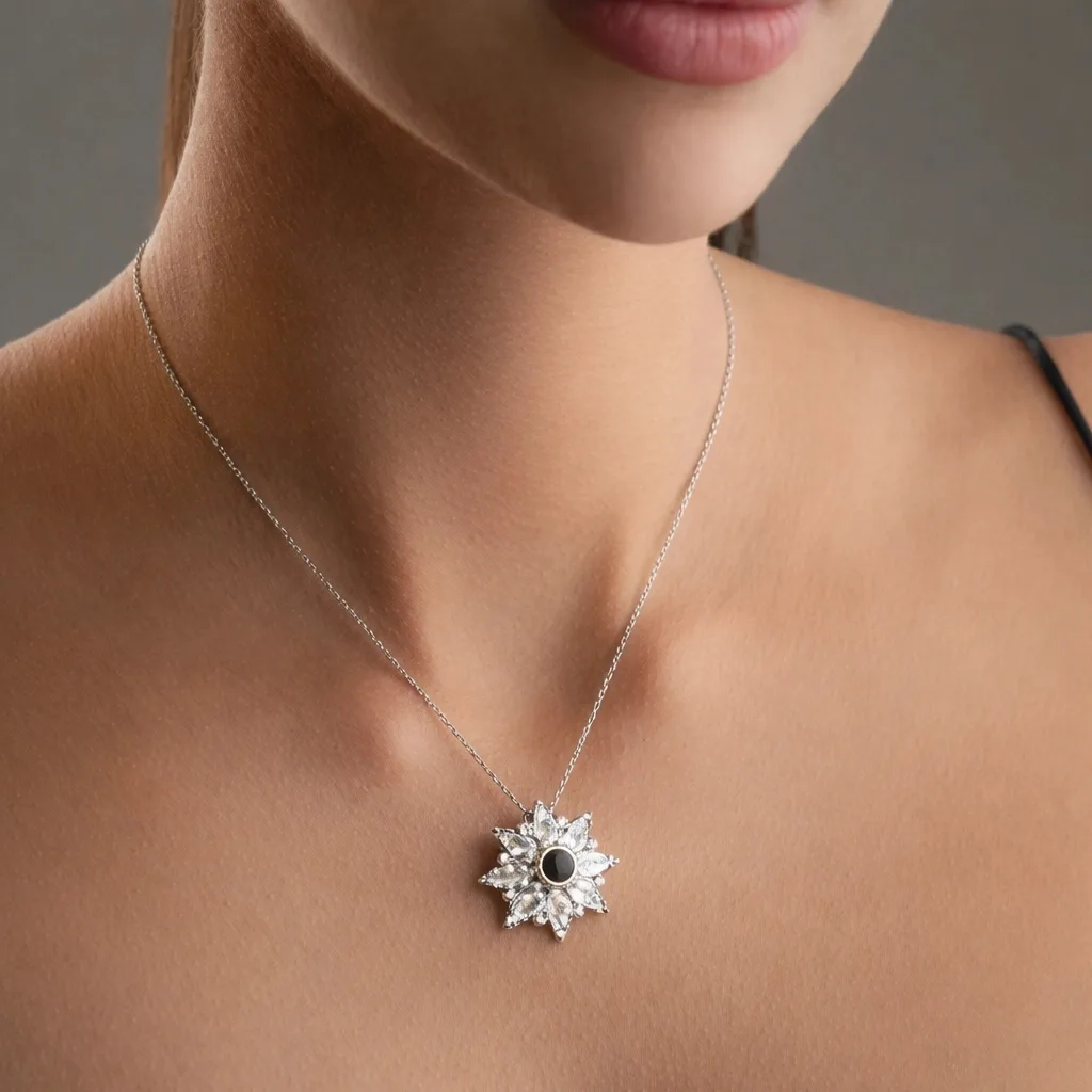 Gümüş 100 Dilde Seni Seviyorum Lotus Kadın Kolye görsel 5