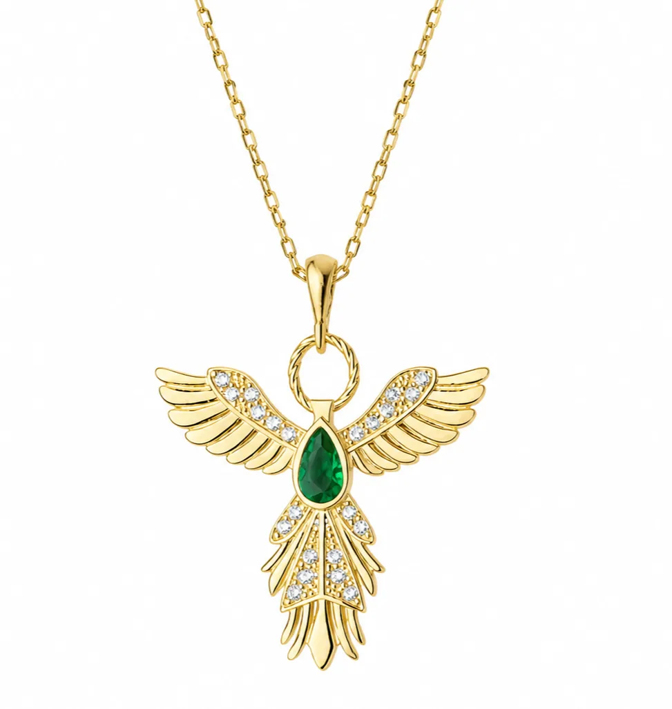 Gümüş Anka Kuşu Figürlü Gold Kadın Kolye görsel 1