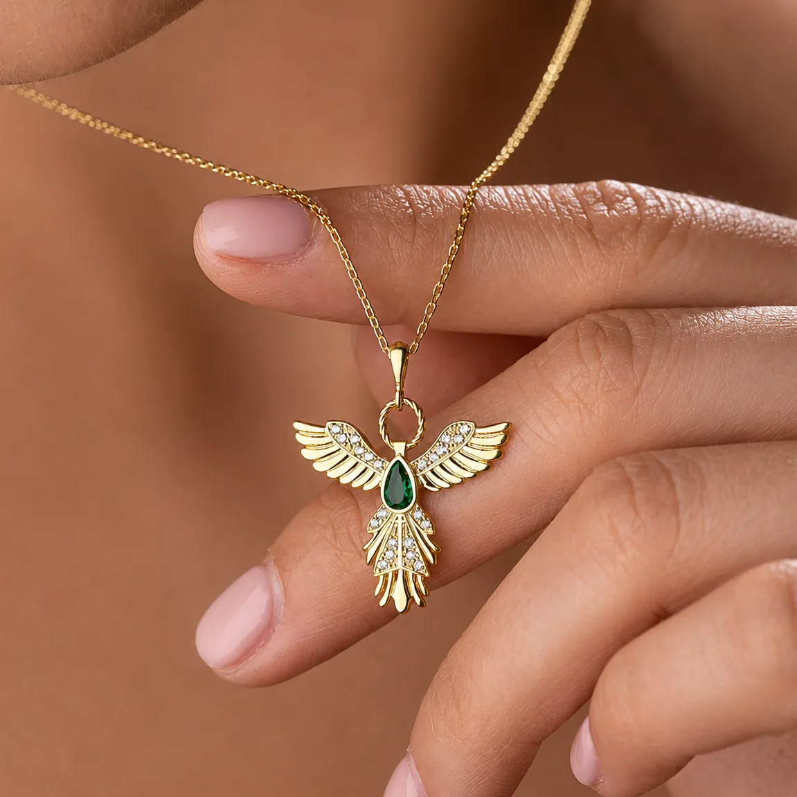 Gümüş Anka Kuşu Figürlü Gold Kadın Kolye görsel 2