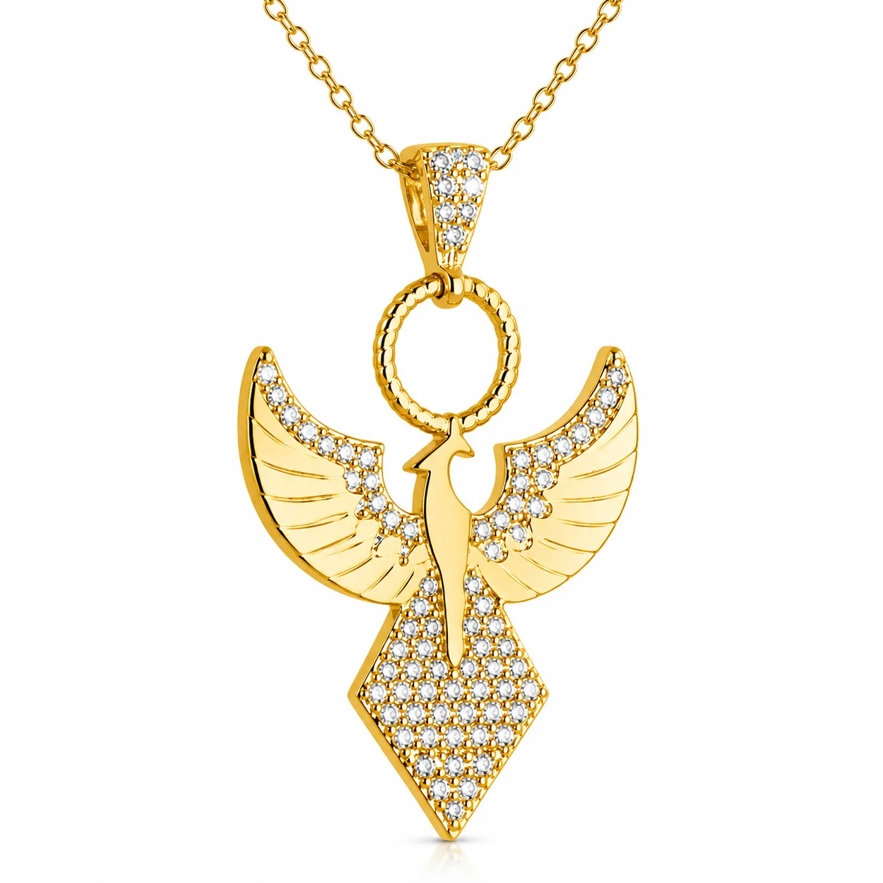 Gümüş Gold Zirkon Taşlı Anka Kuşu Kadın Kolye görsel 1