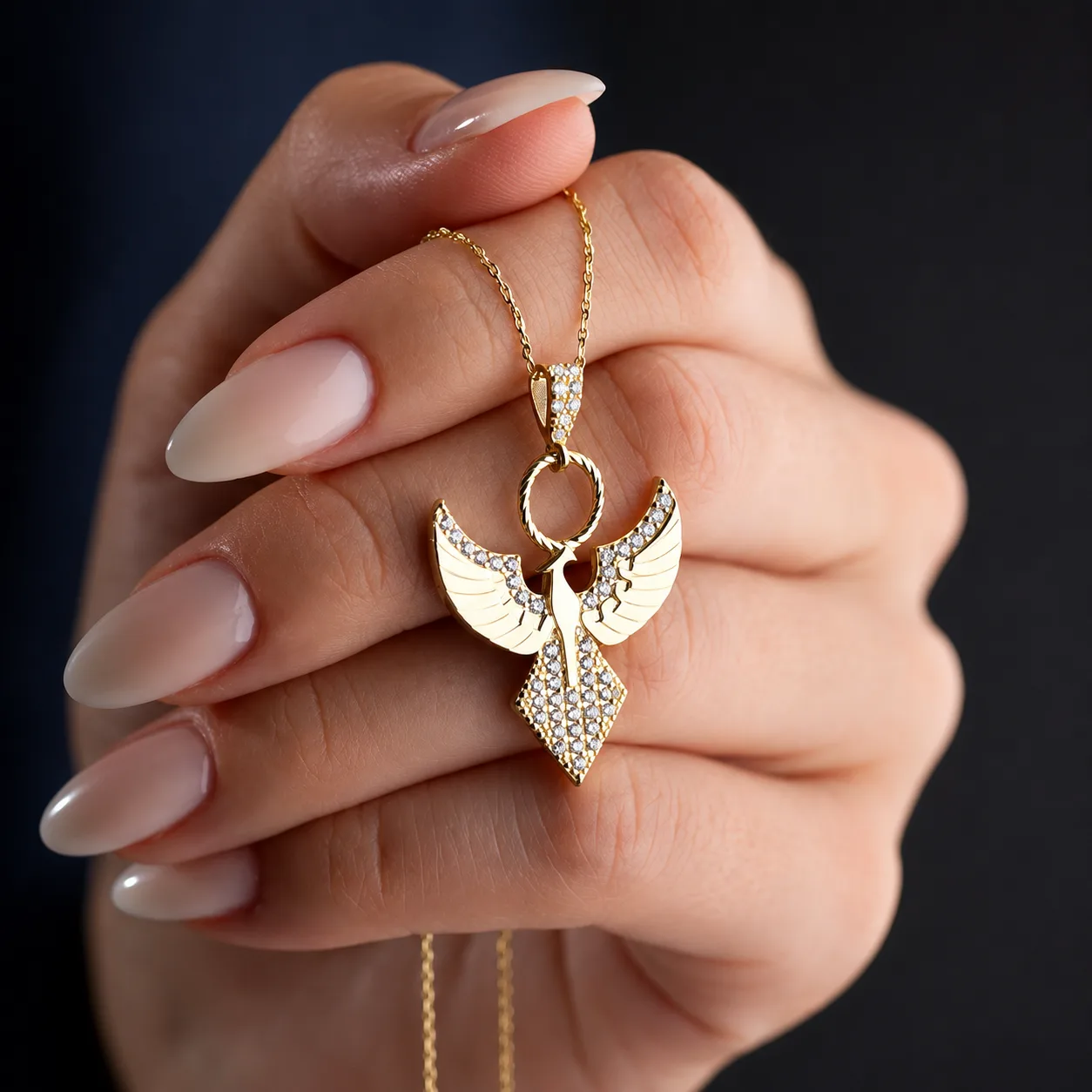 Gümüş Gold Zirkon Taşlı Anka Kuşu Kadın Kolye görsel 3