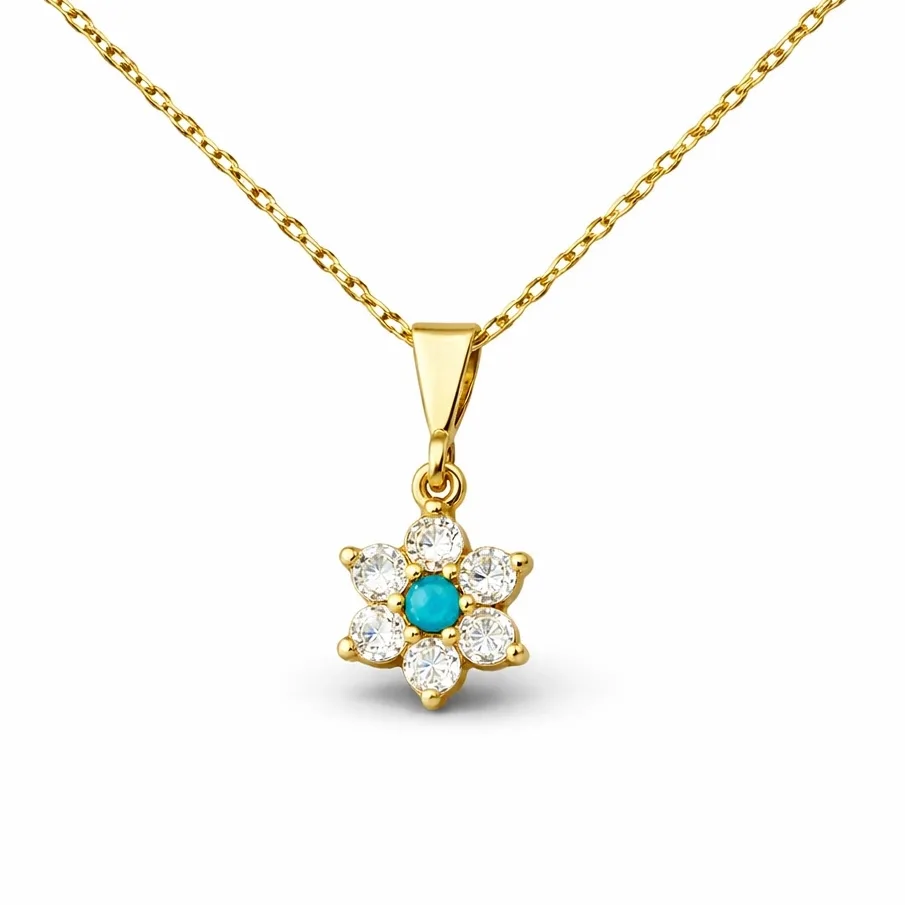 Gümüş Mavi Taşlı Gold Çiçek Kadın Set görsel 3