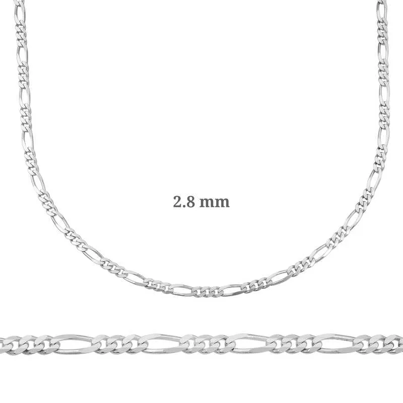 2.8 mm Gümüş Figaro Zincir - 0.80 mikron görsel 1