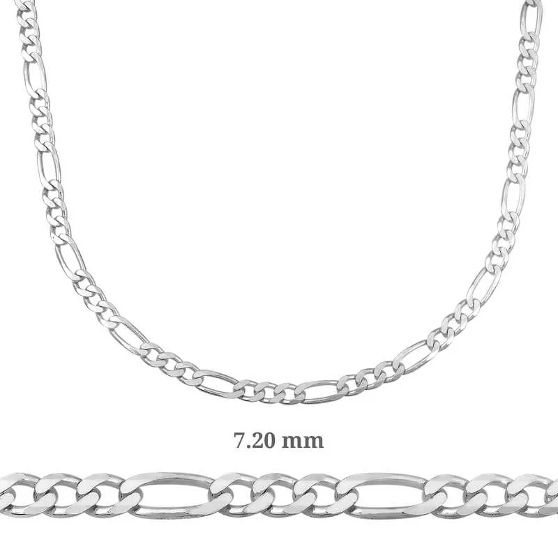 7.20 mm Gümüş Figaro Zincir - 200 mikron görsel 1